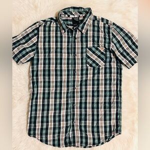 Shaun White - Green Plaid Short Sleeve Button Up Shirt 100% Cotton Boys Size L